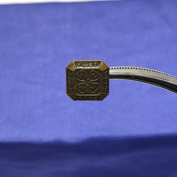 4-H First Year Award Lapel Brass Pin Clover Design & Gold-Tone Patina Finish VTG - Picture 4 of 7